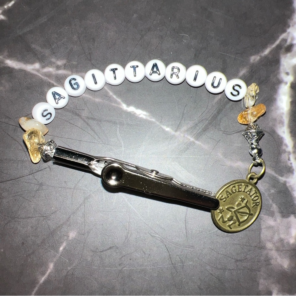 SAGITTARIUS Astrological Sign Roach Clip Smoker’s Helper with Birth Sign & Charm